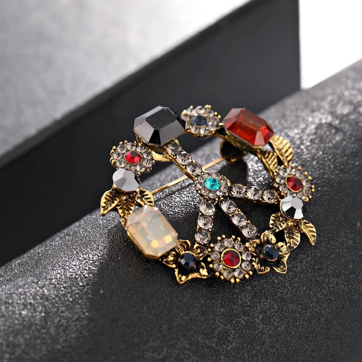 Antique Gold Plated Crystal Love Peace Brooch and Pins