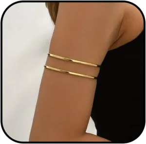 Arm Cuff Bracelet for Women Gold Arm Cuff Upper Arm Layered Cuff Bangle Bracelet Minimalist Armband Stackable Jewelry for Summer Beach