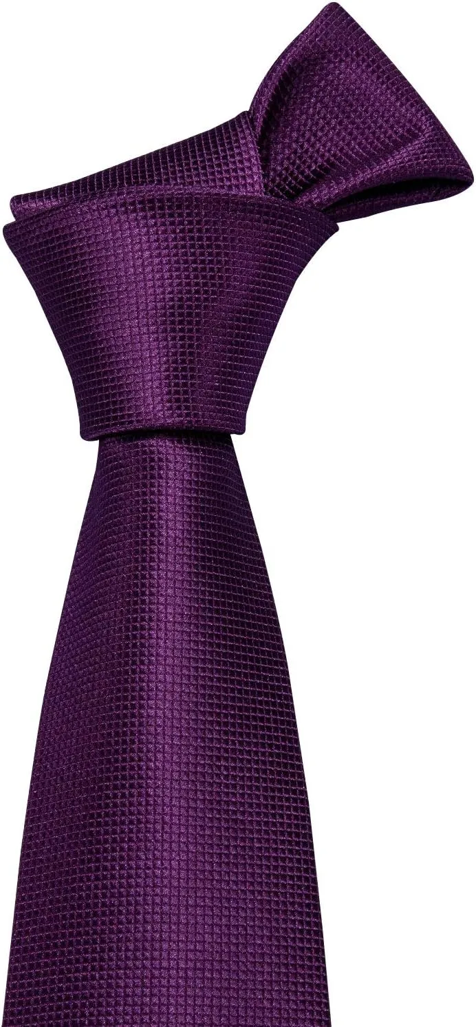 Barry.Wang Plain Men Silk Ties Extra Long Stain Necktie for Wedding Business Handkerchief Cufflinks Set Solid Colors