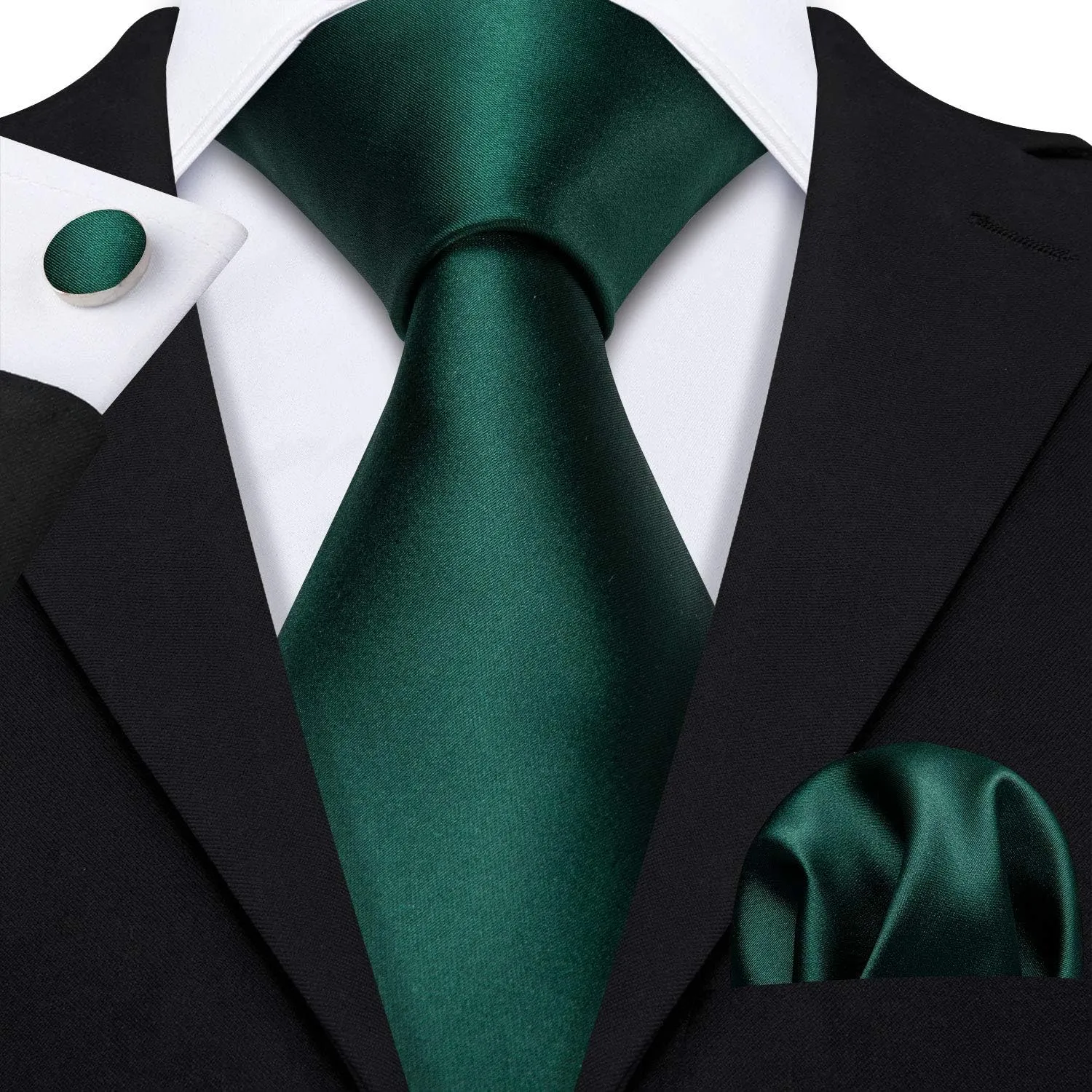 Barry.Wang Plain Men Silk Ties Extra Long Stain Necktie for Wedding Business Handkerchief Cufflinks Set Solid Colors