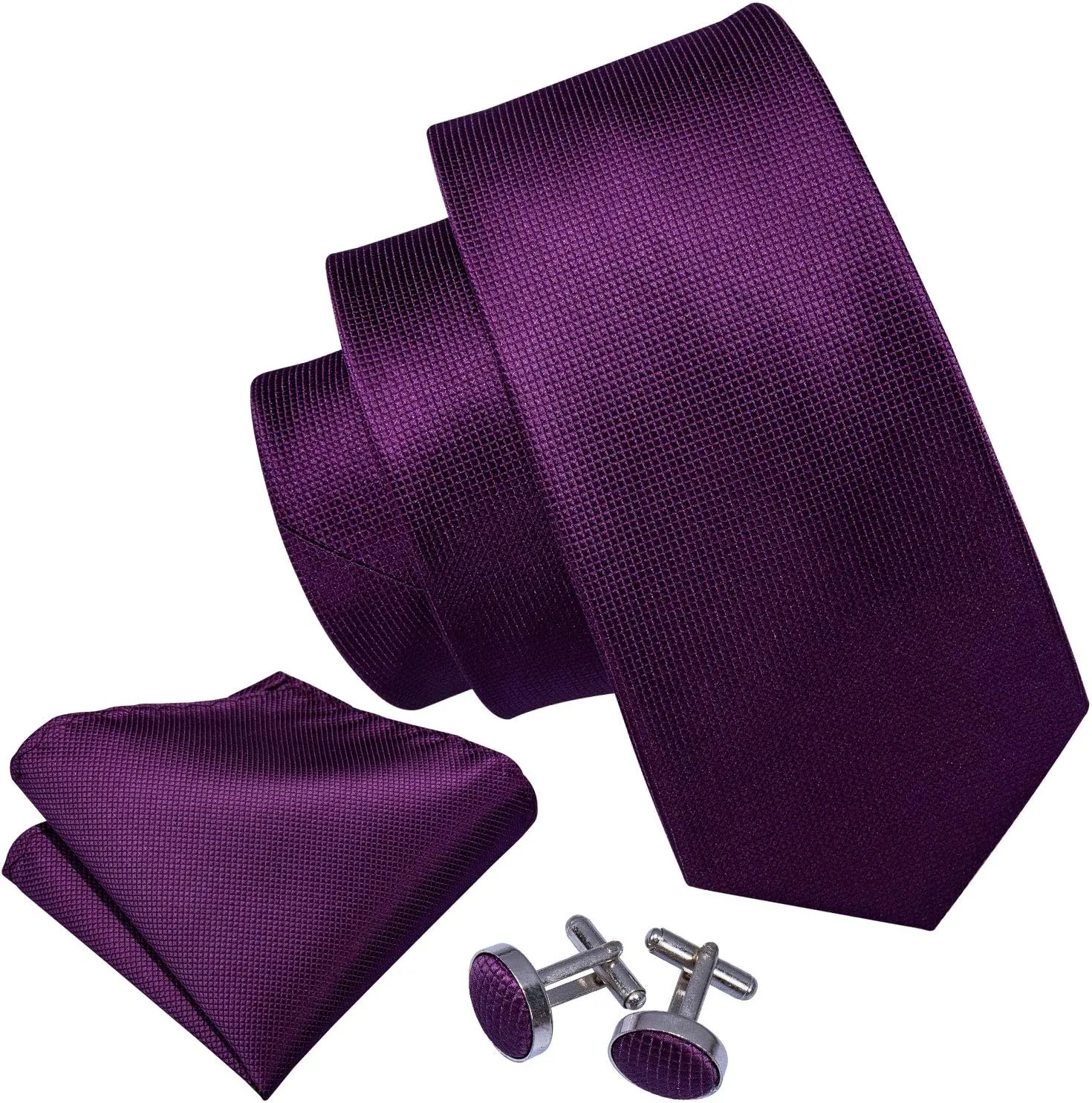 Barry.Wang Plain Men Silk Ties Extra Long Stain Necktie for Wedding Business Handkerchief Cufflinks Set Solid Colors