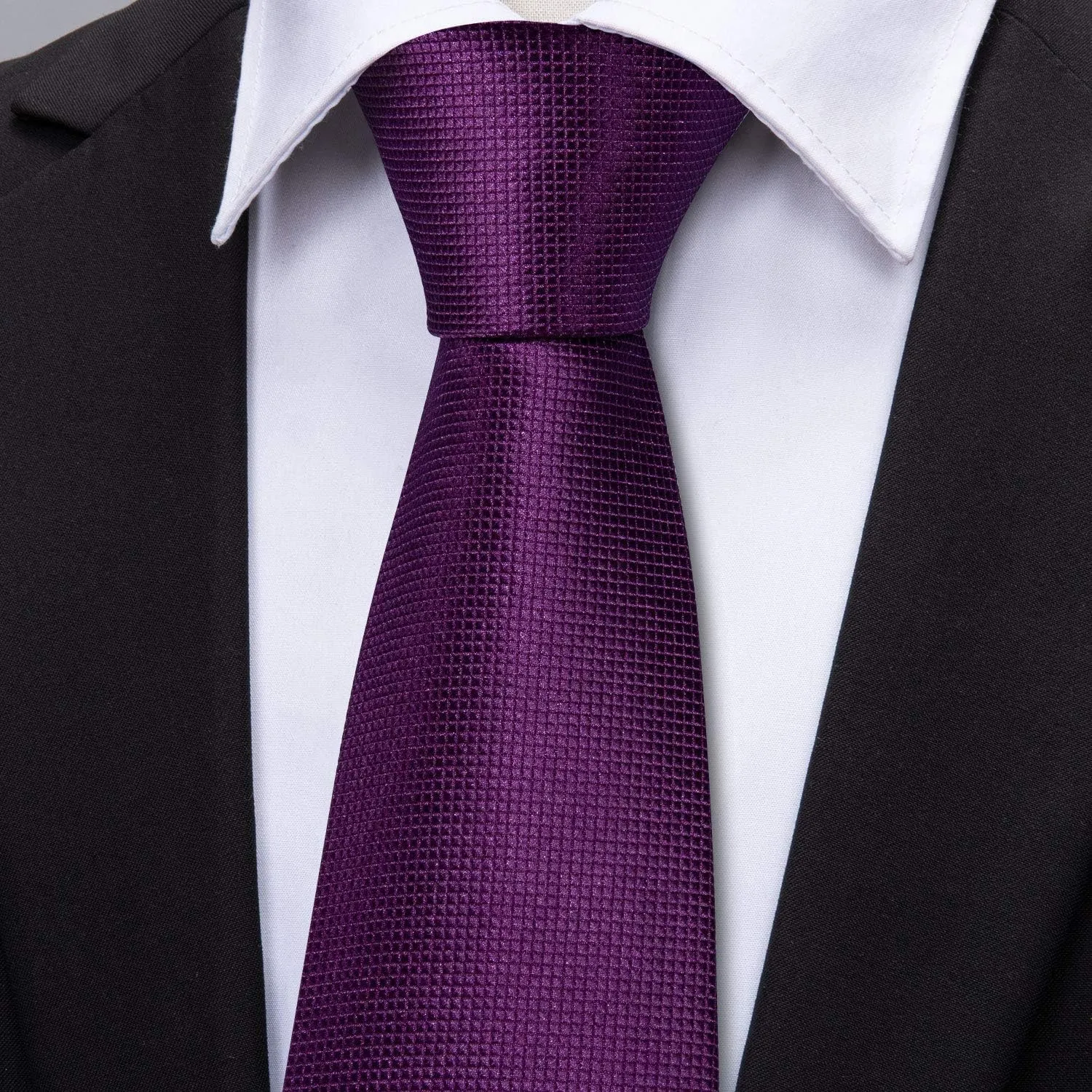 Barry.Wang Plain Men Silk Ties Extra Long Stain Necktie for Wedding Business Handkerchief Cufflinks Set Solid Colors