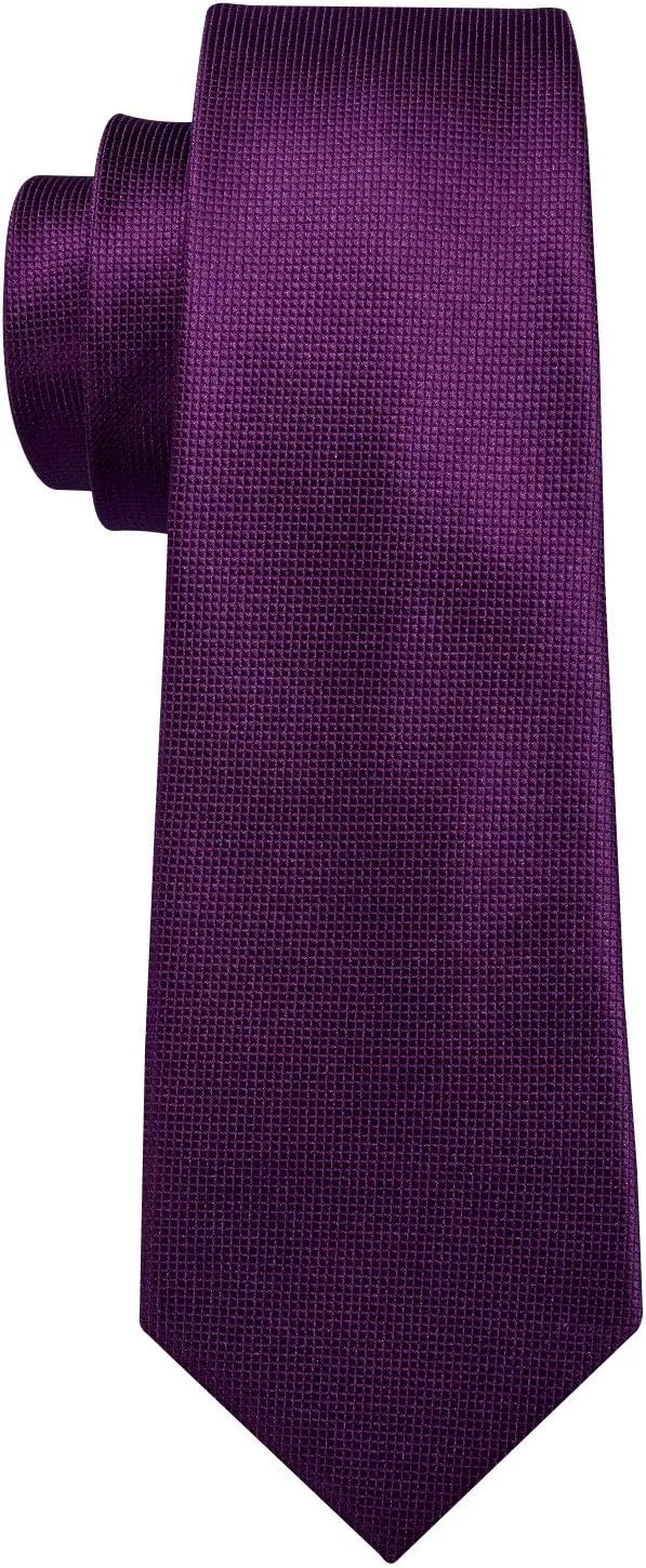 Barry.Wang Plain Men Silk Ties Extra Long Stain Necktie for Wedding Business Handkerchief Cufflinks Set Solid Colors