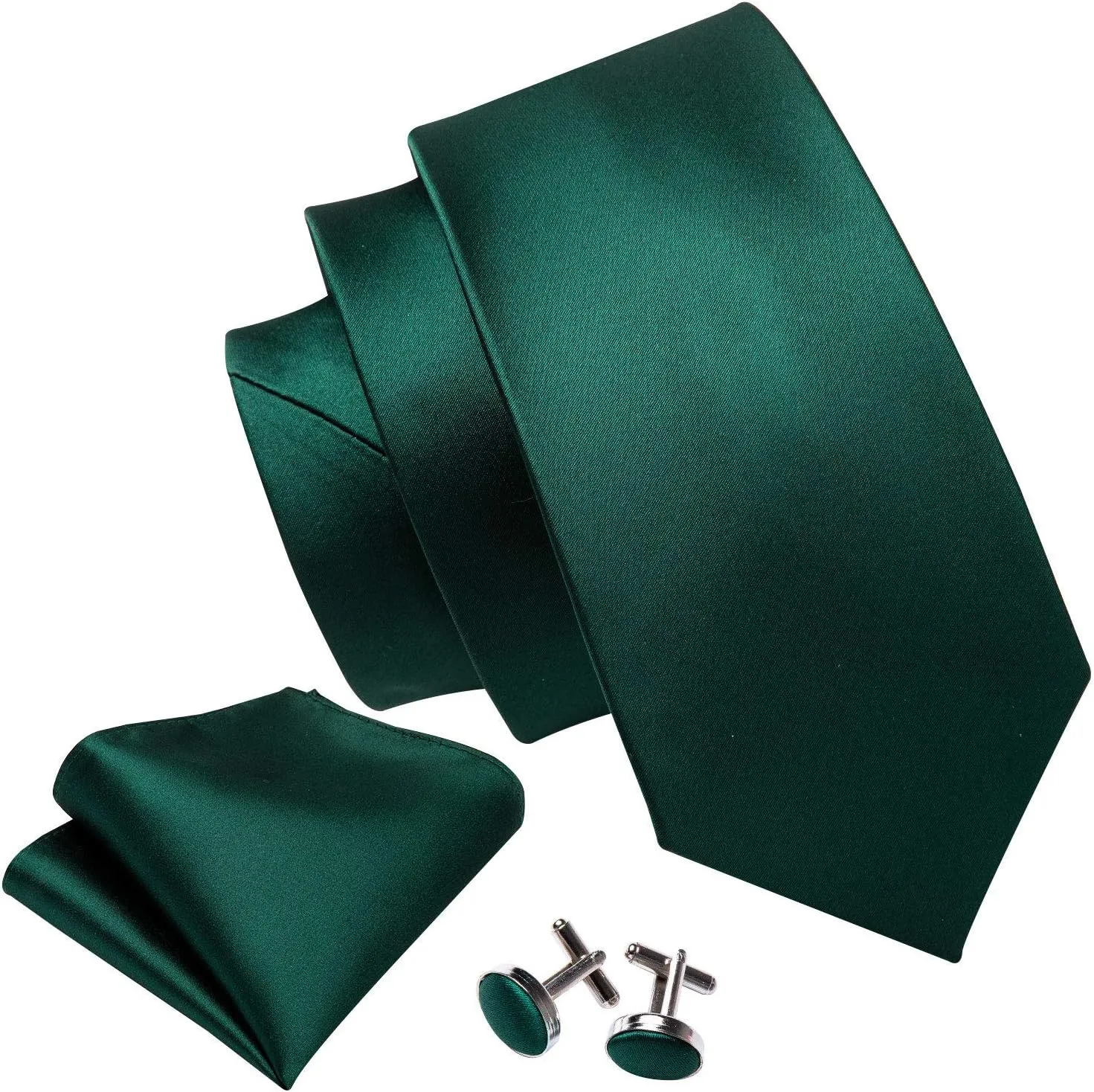 Barry.Wang Plain Men Silk Ties Extra Long Stain Necktie for Wedding Business Handkerchief Cufflinks Set Solid Colors