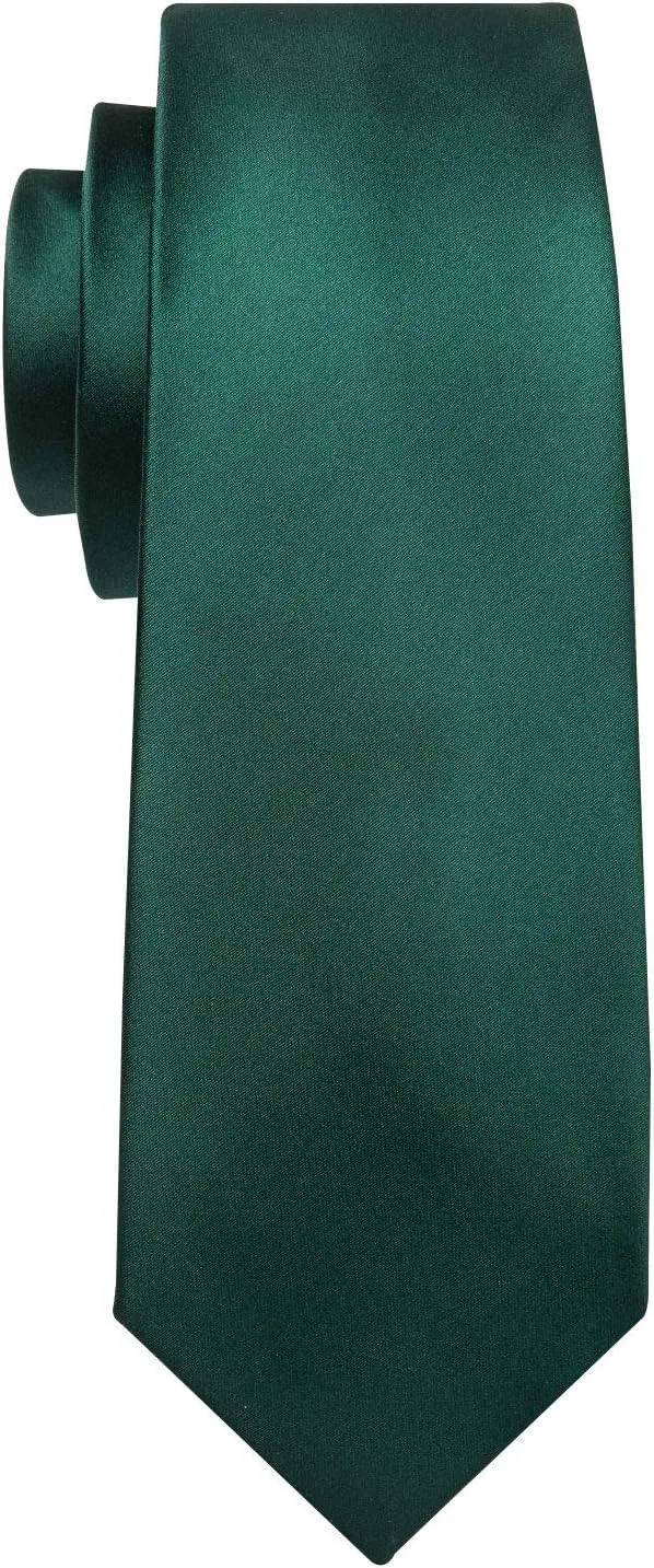 Barry.Wang Plain Men Silk Ties Extra Long Stain Necktie for Wedding Business Handkerchief Cufflinks Set Solid Colors