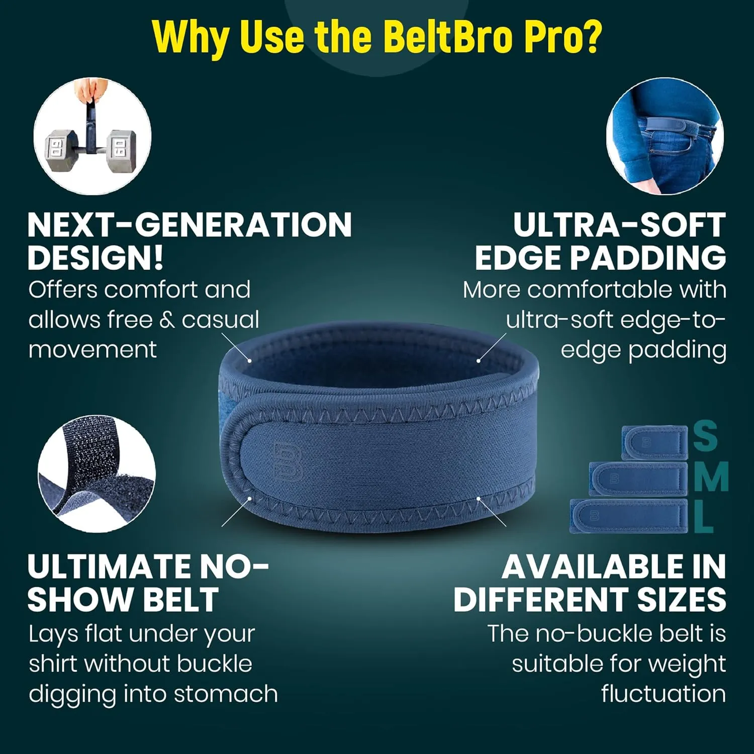 BeltBro Pro for Men and Women Elastic No Buckle Invisible Belt Patented Metal Free TSA Soft Adjustable Side Tactical Belt