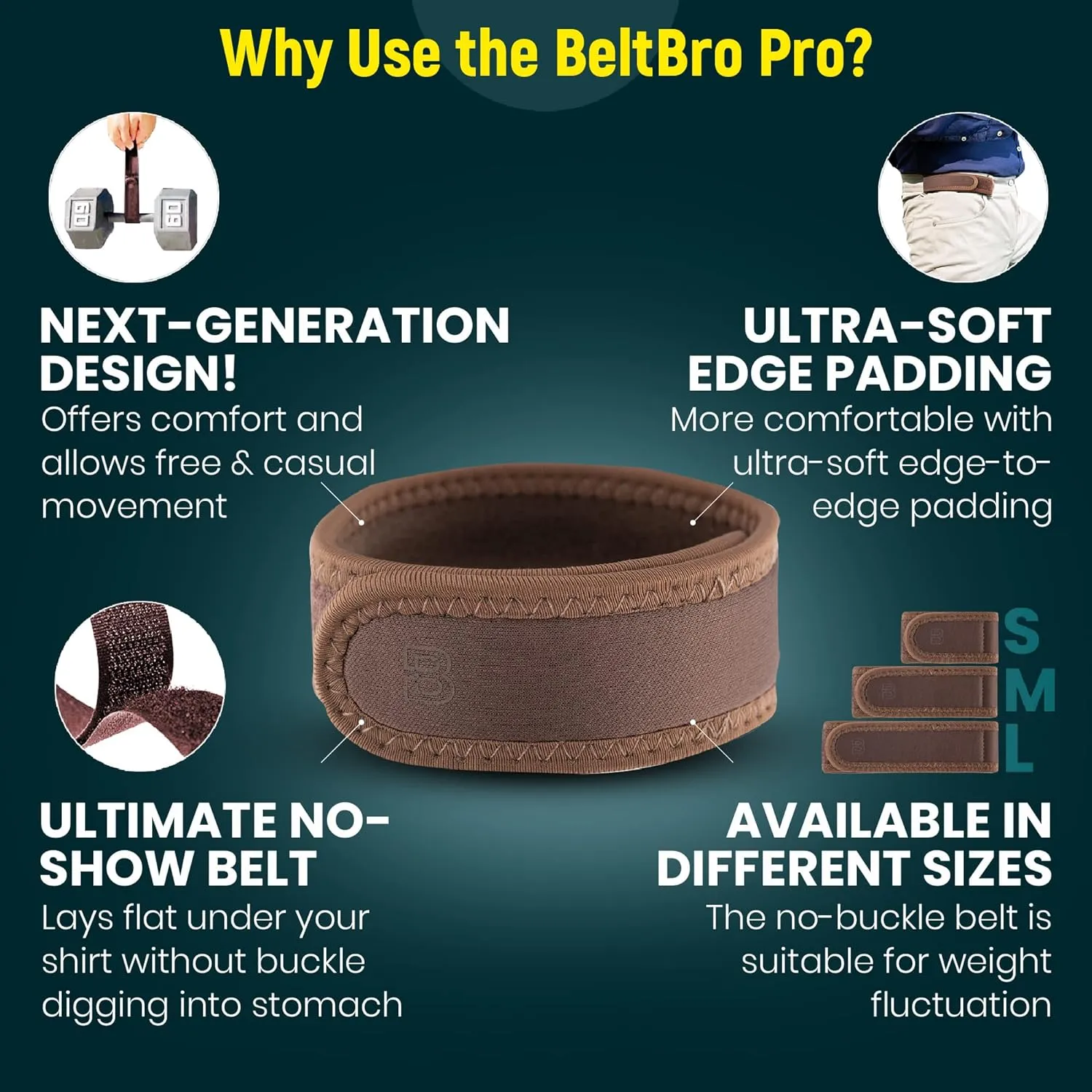 BeltBro Pro for Men and Women Elastic No Buckle Invisible Belt Patented Metal Free TSA Soft Adjustable Side Tactical Belt