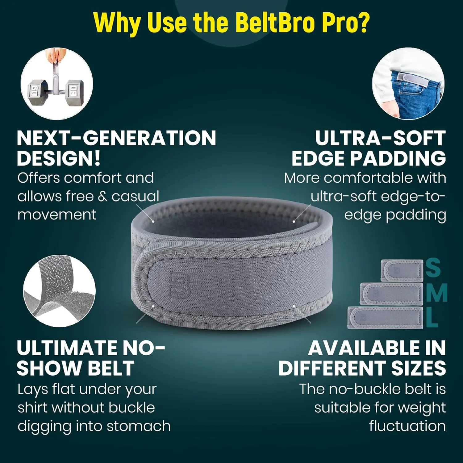 BeltBro Pro for Men and Women Elastic No Buckle Invisible Belt Patented Metal Free TSA Soft Adjustable Side Tactical Belt