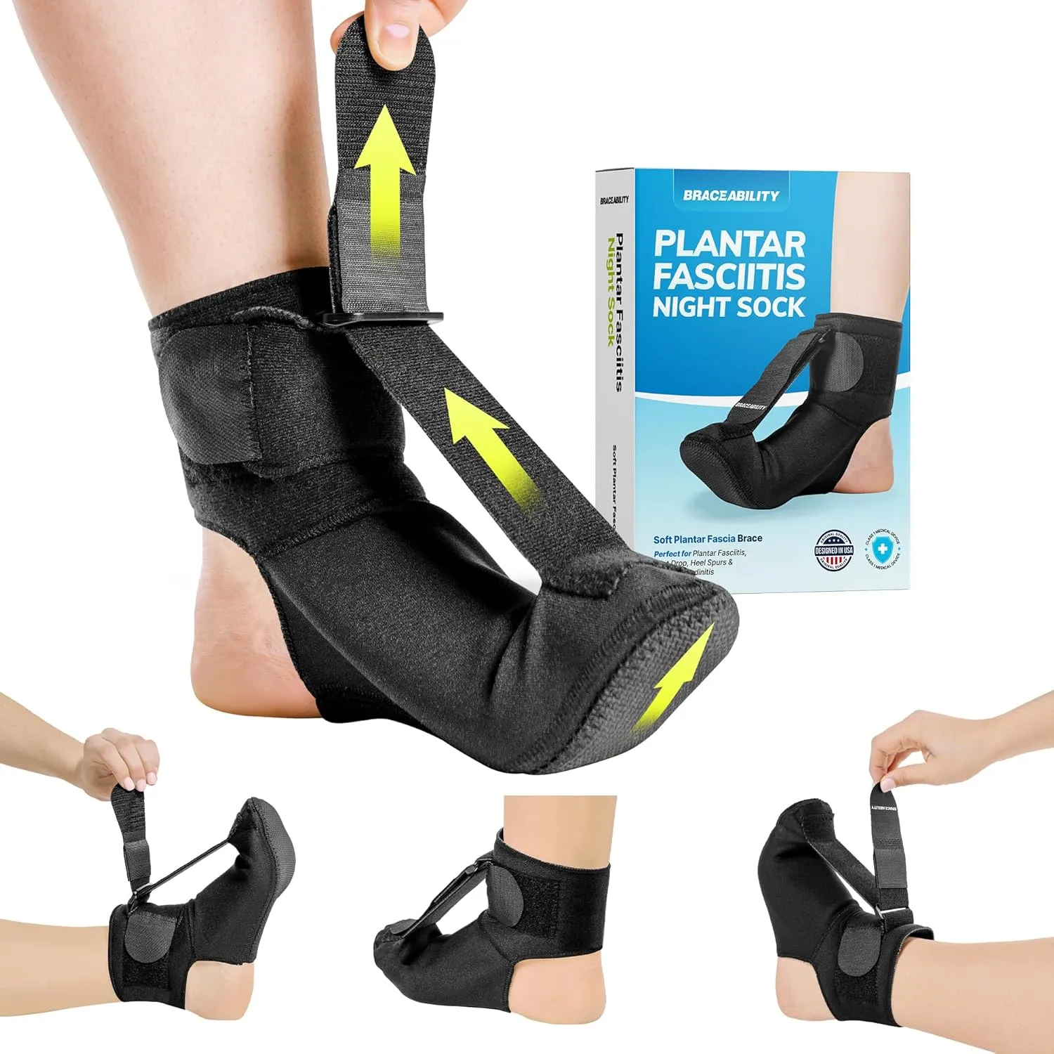 BraceAbility Plantar Fasciitis Night Splint Sock - Soft Plantar Fascia Brace for Sleeping, Achilles Tendonitis, Foot Drop, Heel Pain - Plantar Fasciitis Relief Night Splint for Women and Men (Large)