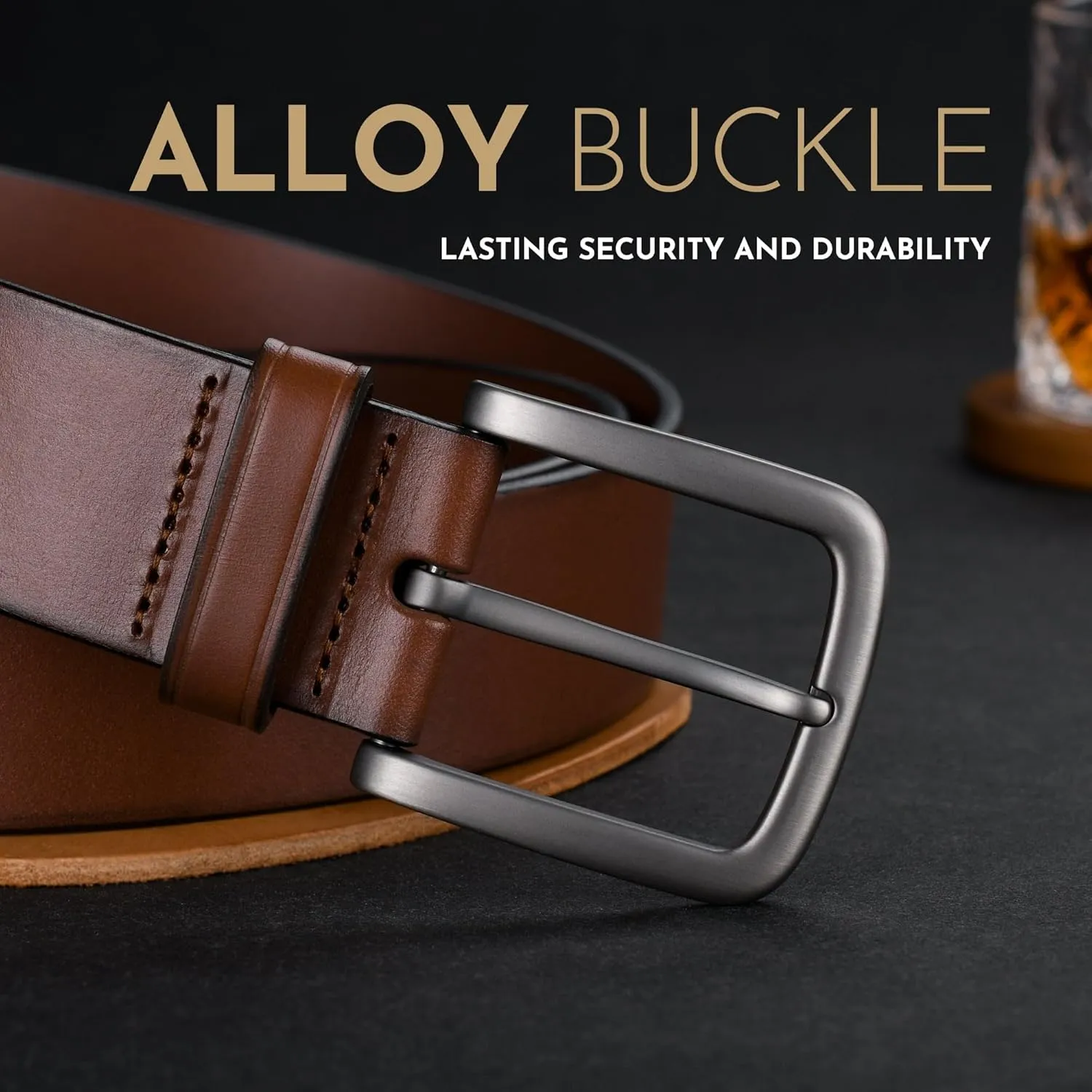 Buffway Men's Leather Belt,1.5" Handmade Top-Grain LeatherDurable,Comfortable,Suitable for Everyday Formal & Casual Wear