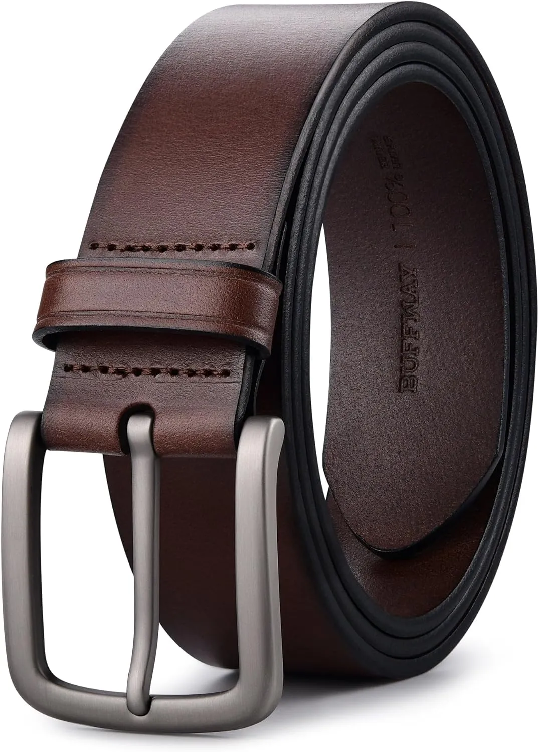 Buffway Men's Leather Belt,1.5" Handmade Top-Grain LeatherDurable,Comfortable,Suitable for Everyday Formal & Casual Wear
