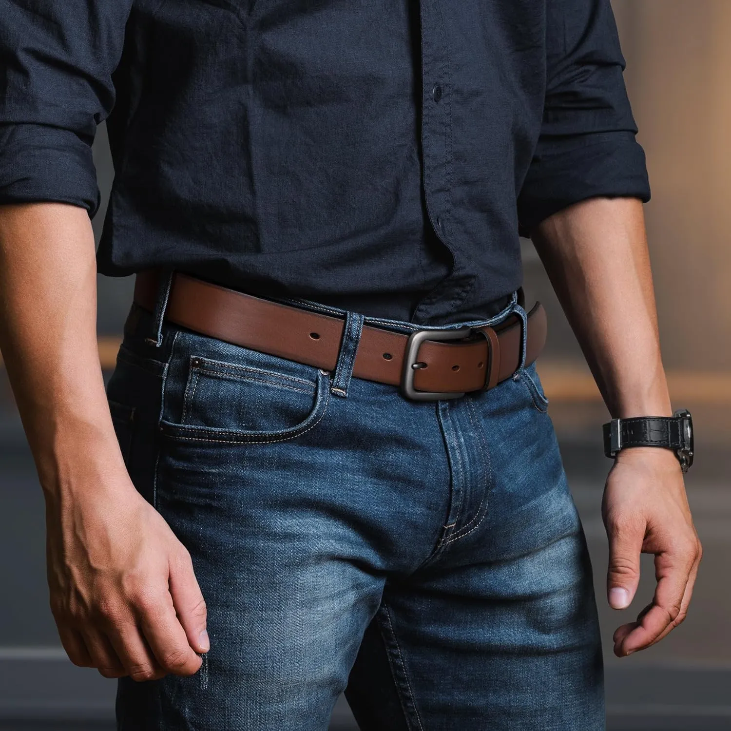 Buffway Men's Leather Belt,1.5" Handmade Top-Grain LeatherDurable,Comfortable,Suitable for Everyday Formal & Casual Wear