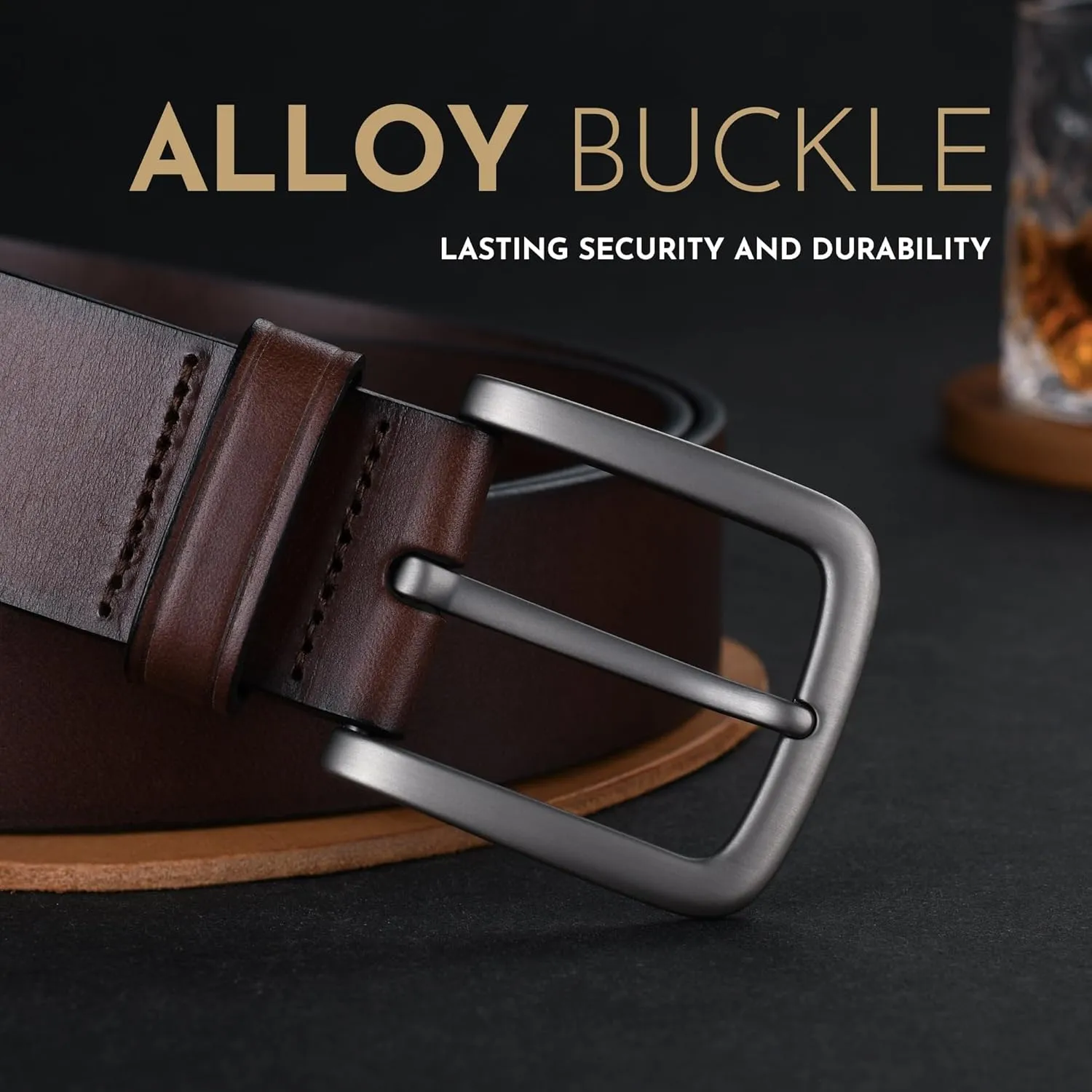 Buffway Men's Leather Belt,1.5" Handmade Top-Grain LeatherDurable,Comfortable,Suitable for Everyday Formal & Casual Wear
