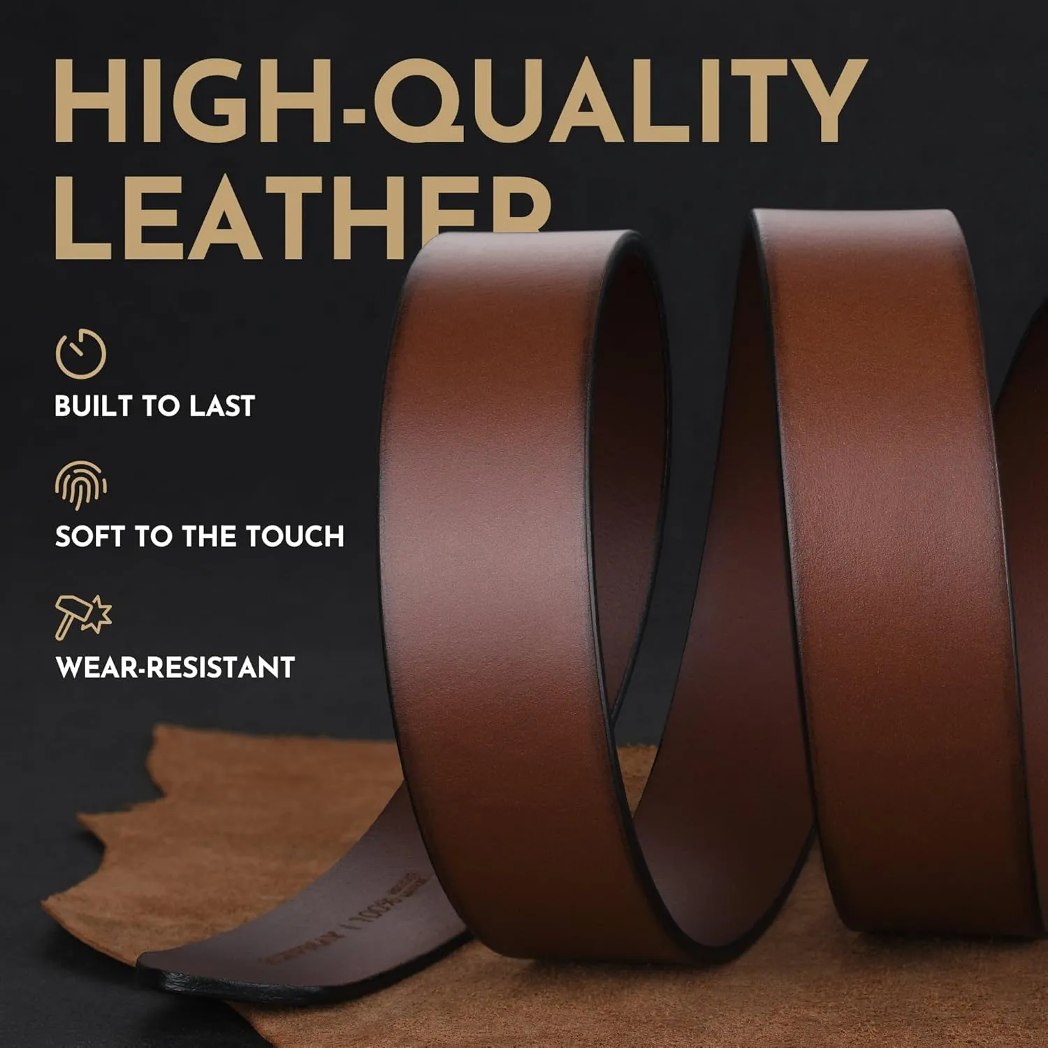 Buffway Men's Leather Belt,1.5" Handmade Top-Grain LeatherDurable,Comfortable,Suitable for Everyday Formal & Casual Wear