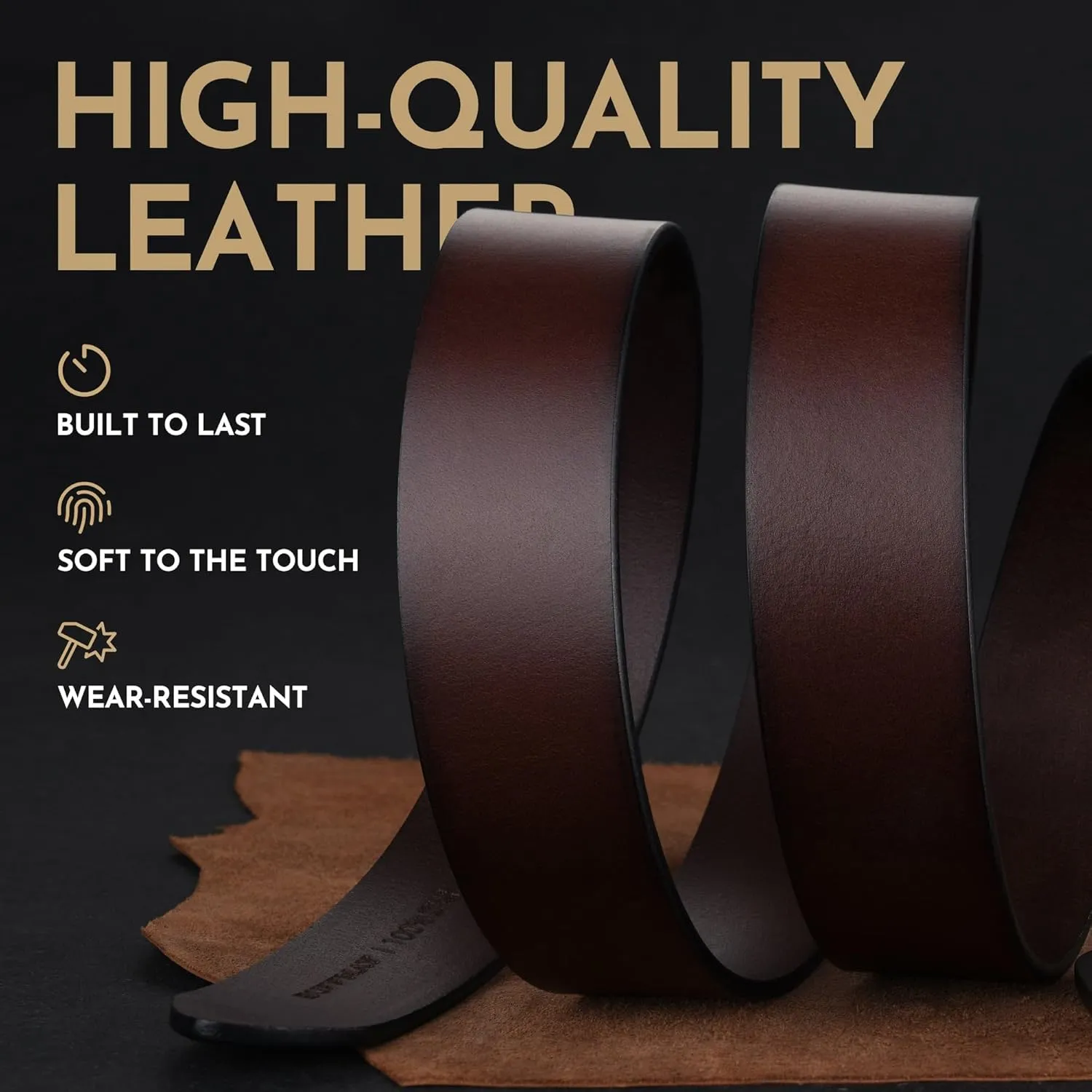 Buffway Men's Leather Belt,1.5" Handmade Top-Grain LeatherDurable,Comfortable,Suitable for Everyday Formal & Casual Wear