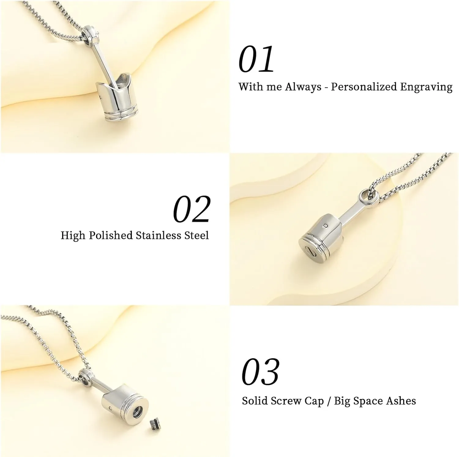 Car Parts Stainless Steel Piston Cremation Urn Necklace For Men Keepsake Memorial Jewelry Hold Ashes