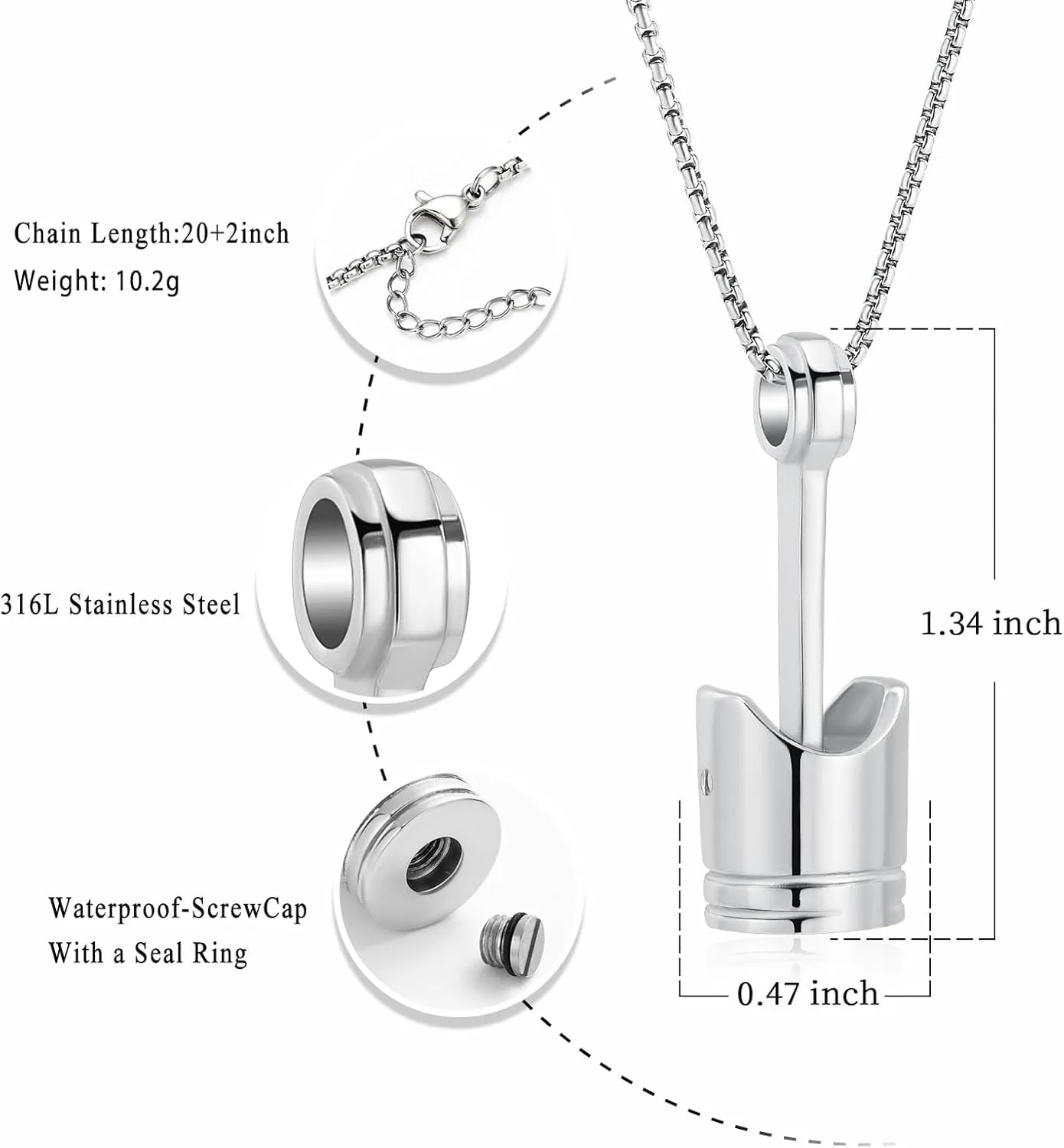 Car Parts Stainless Steel Piston Cremation Urn Necklace For Men Keepsake Memorial Jewelry Hold Ashes