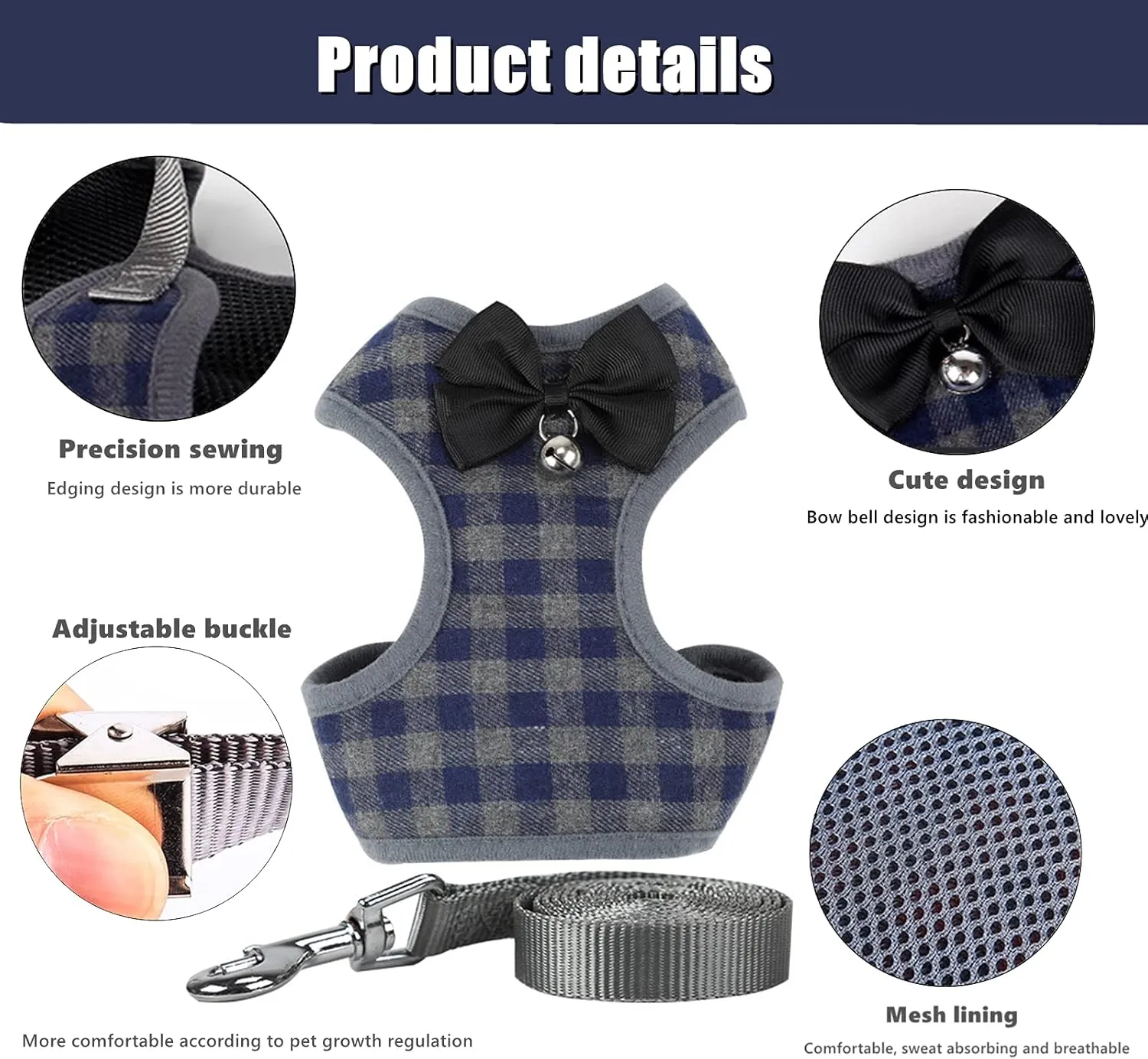 Cat Harness, Dog Harness and Leash Set, Bunny Rabbit Ferret Harness with Adjustable Buckle Comfort for Pet Kitten Small Animals Harnesses