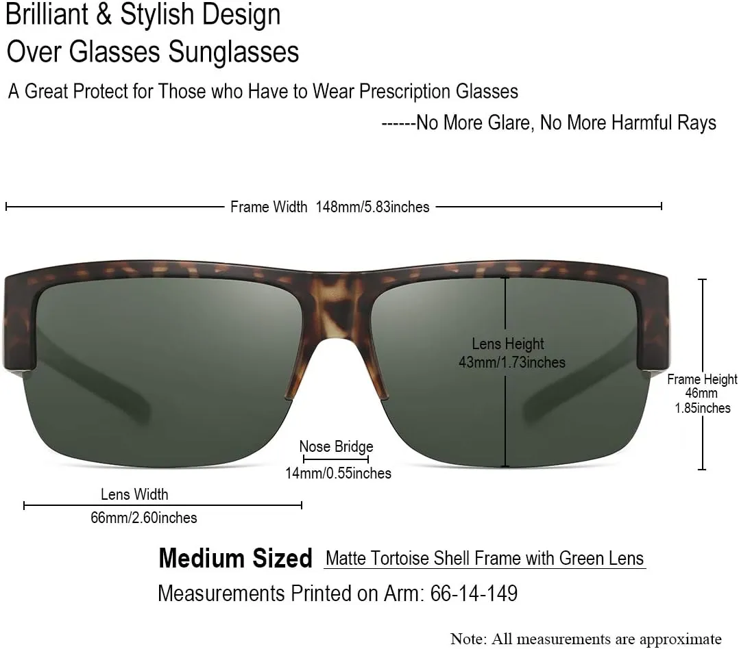 CAXMAN Fit Over Glasses Sunglasses for Men & Women Polarized Lens 100% UV Protection