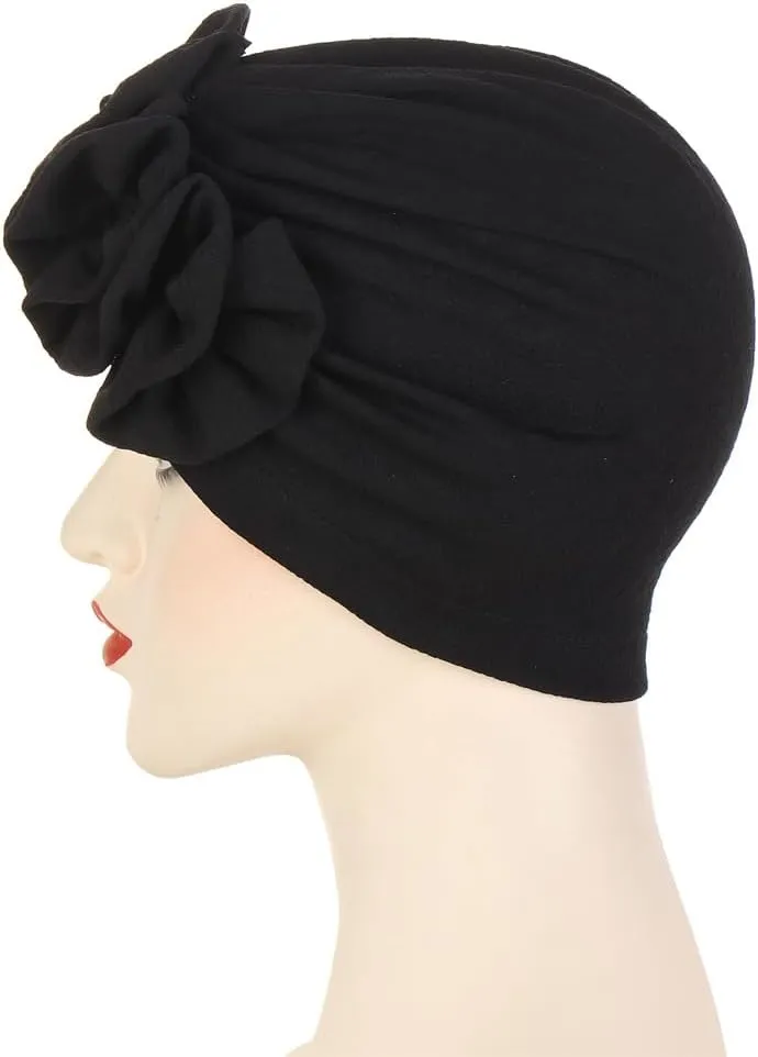 Chemo Turban Caps for Women - Bead Flower Solid Headwear Hats Pre Tied Headwraps for Cancer Patients