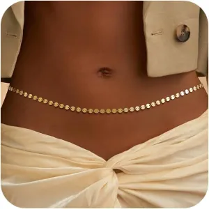CHESKY Gold Waist Chain, Dainty Body Chain Jewelry for Women Non Tarnish Adjustable Waterproof Belly Chain Sexy Waist Beads for Womens Chain Belt Gold Heart Cross Bow Beach Prom Jewelry for Women