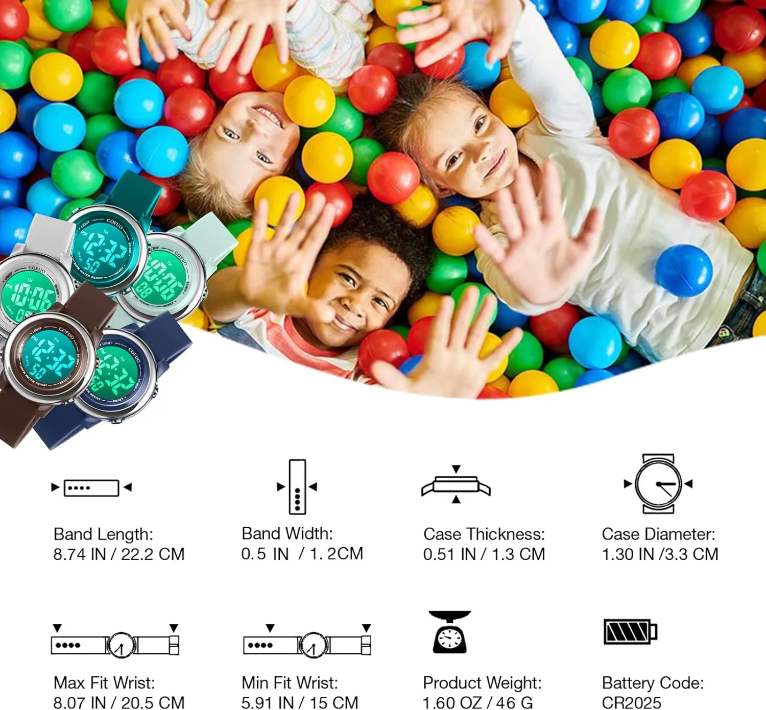 cofuo Kids Digital Sport Waterproof Watch for Girls Boys, Kid Sports Outdoor LED Electrical Watches with Luminous Alarm Stopwatch Child Wristwatch