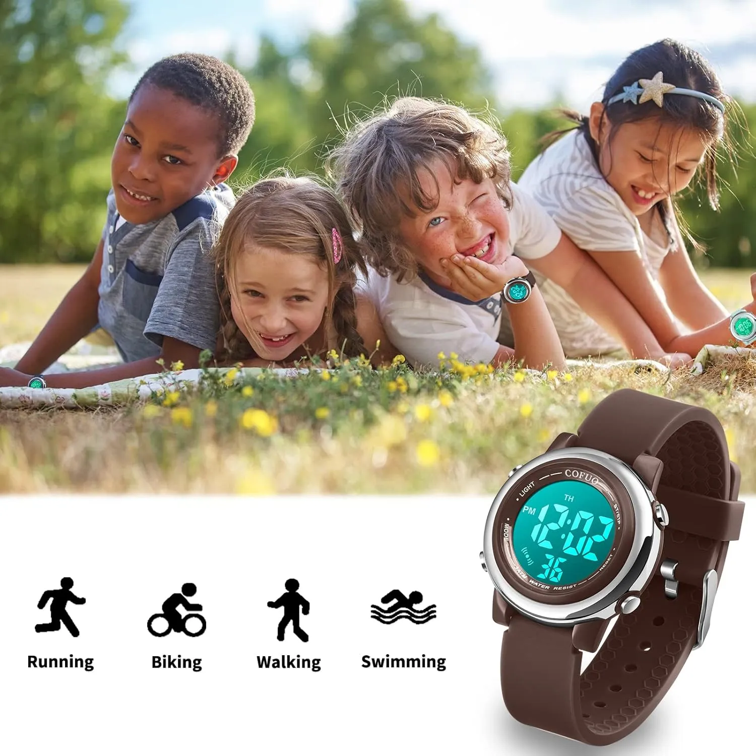 cofuo Kids Digital Sport Waterproof Watch for Girls Boys, Kid Sports Outdoor LED Electrical Watches with Luminous Alarm Stopwatch Child Wristwatch