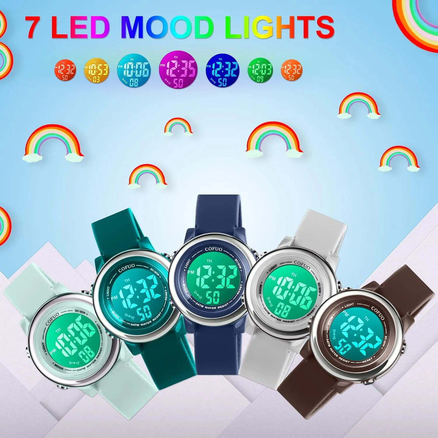 cofuo Kids Digital Sport Waterproof Watch for Girls Boys, Kid Sports Outdoor LED Electrical Watches with Luminous Alarm Stopwatch Child Wristwatch
