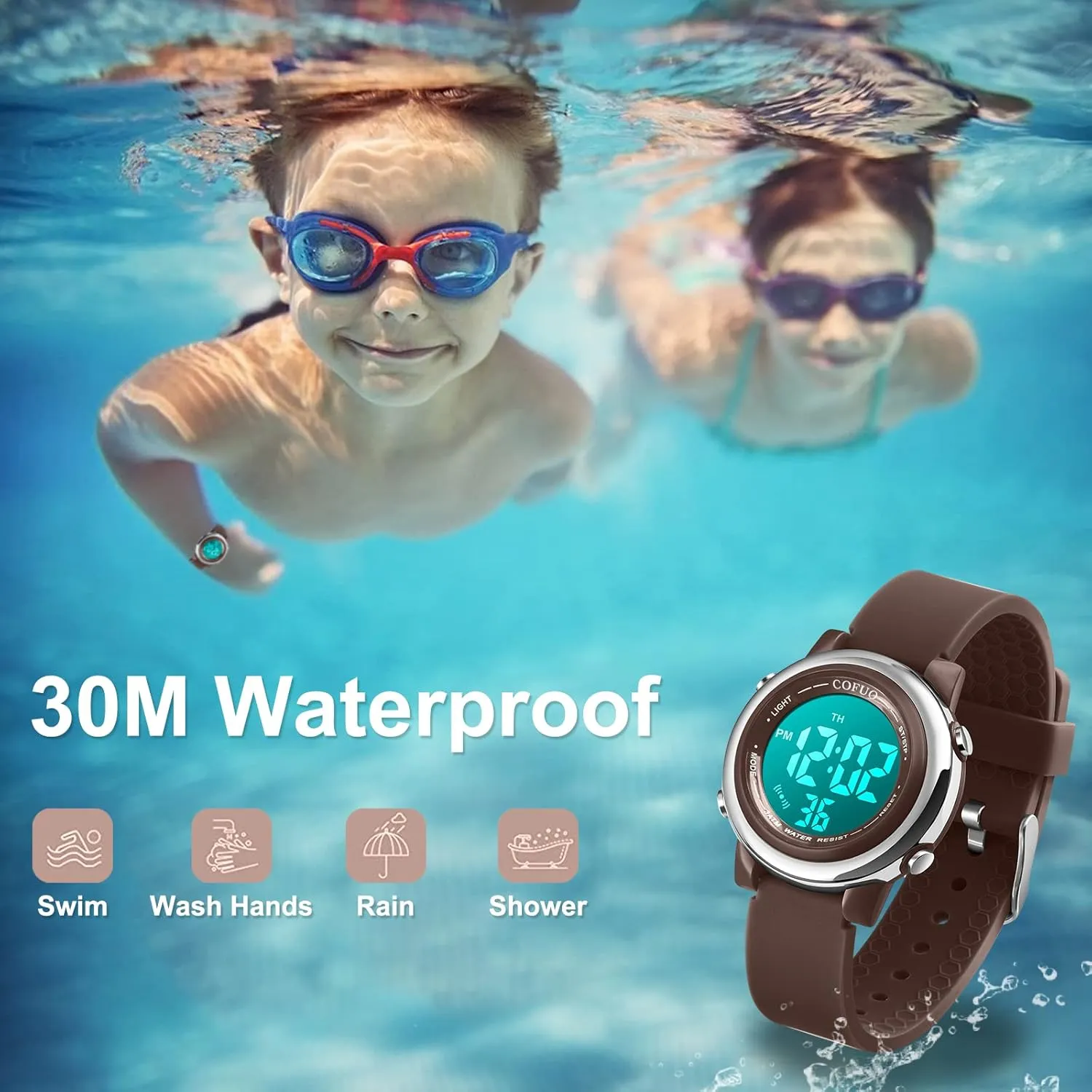 cofuo Kids Digital Sport Waterproof Watch for Girls Boys, Kid Sports Outdoor LED Electrical Watches with Luminous Alarm Stopwatch Child Wristwatch