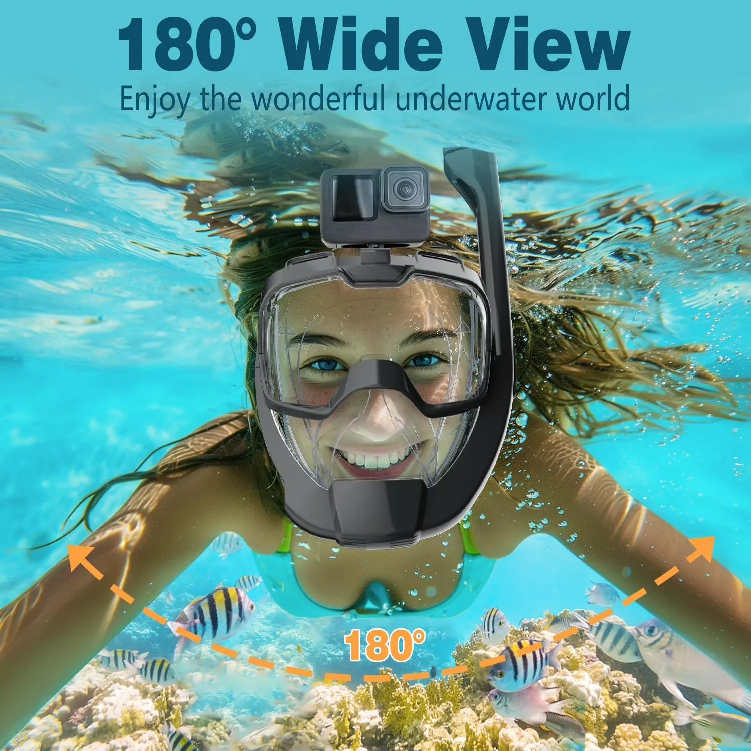 COOLOO Full Face Snorkel Mask, Snorkeling Gear for Adults & Youth, Side Snorkel Design-Safer Breathing System, 180 Degree Panoramic View Snorkel Set, Anti-Fog Anti-Leak