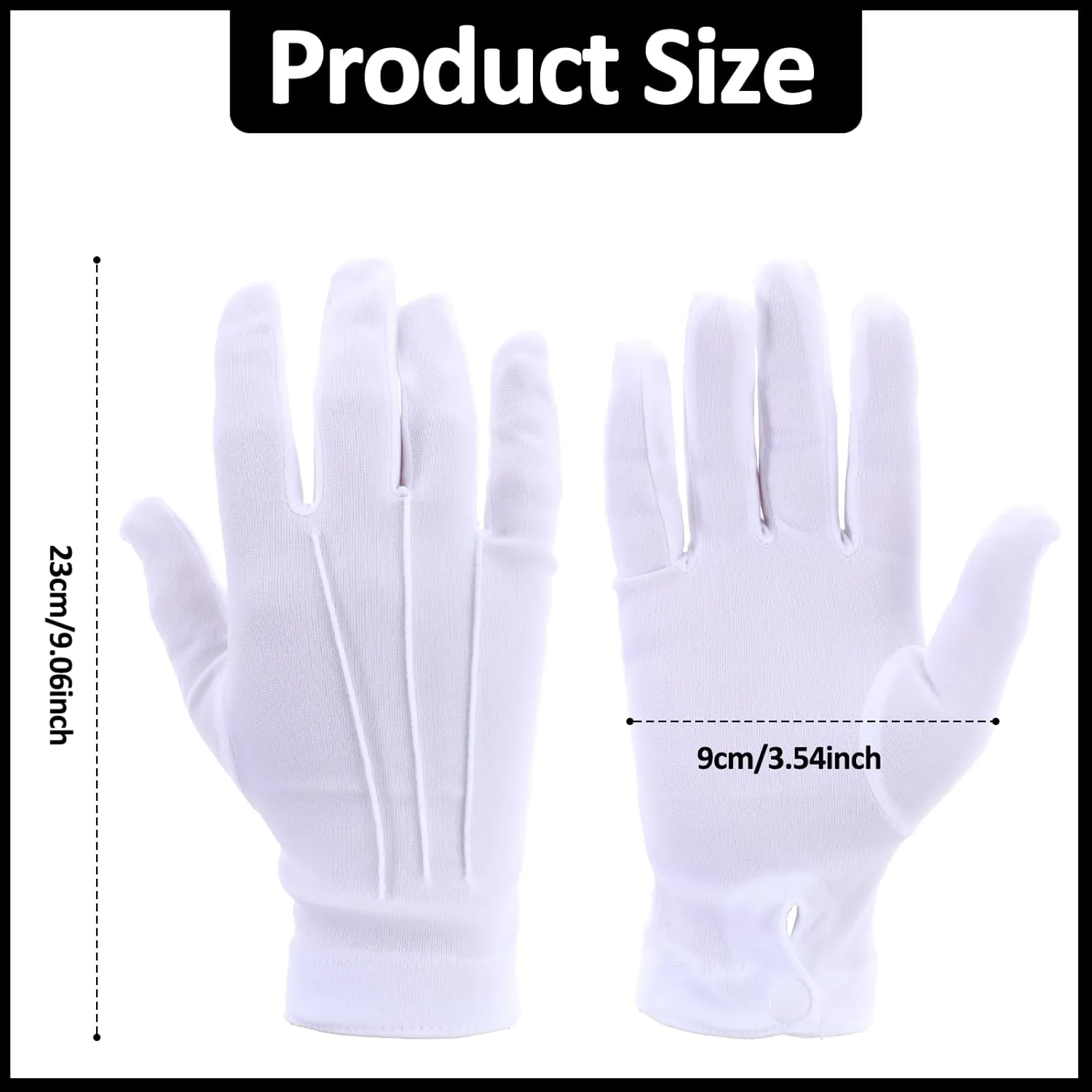 Cotton Gloves Men, Women Formal Cloth Gloves with Snap Cuff Uniform Gloves for Marching Band Tuxedo Guard Gloves