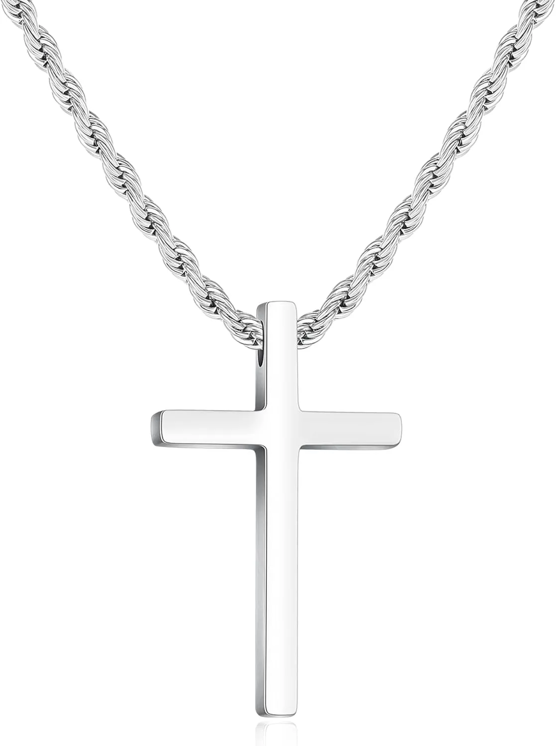 Cross Necklace - Stainless Steel Black Silver Gold Cross Pendant, Men's 16-24 Inch Rope Chain