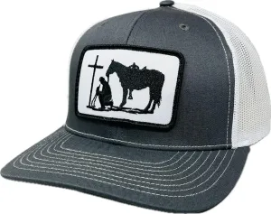 DALLY Up Christian Praying Cowboy Western Lifestyle Rodeo Adjustable Meshback Snapback Hat Charcoal/White