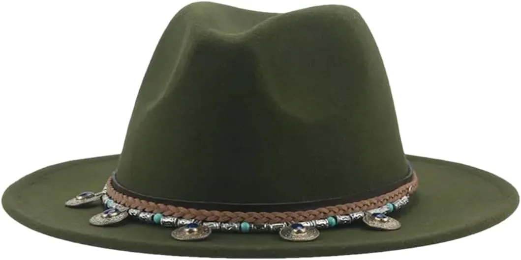 Dcvmvmn Men Women Fedoras Hat Belt Band Solid Felted Jazz Caps Casual Felted Hats Winter Hat