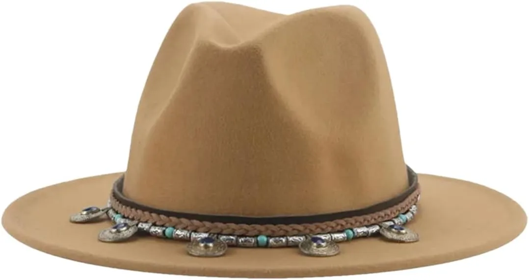 Dcvmvmn Men Women Fedoras Hat Belt Band Solid Felted Jazz Caps Casual Felted Hats Winter Hat