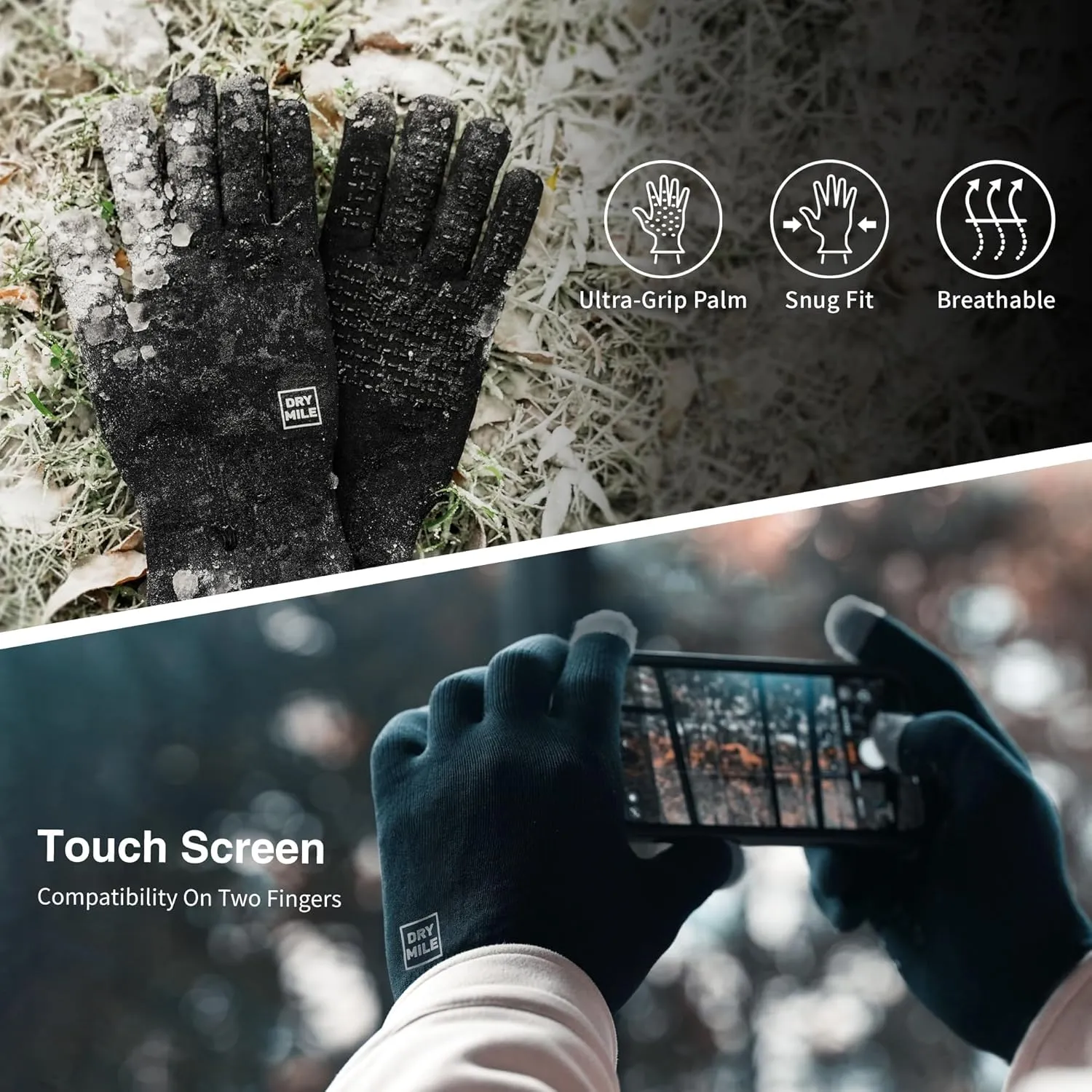 DRYMILE Alpine Waterproof Gloves - Warm Thermal Fleece Touchscreen Winter Gloves for Men & Women - Work, Hiking, Skiing, Running, Biking, Riding Glove. Ideal for Cold Weather (S-XL, Black)