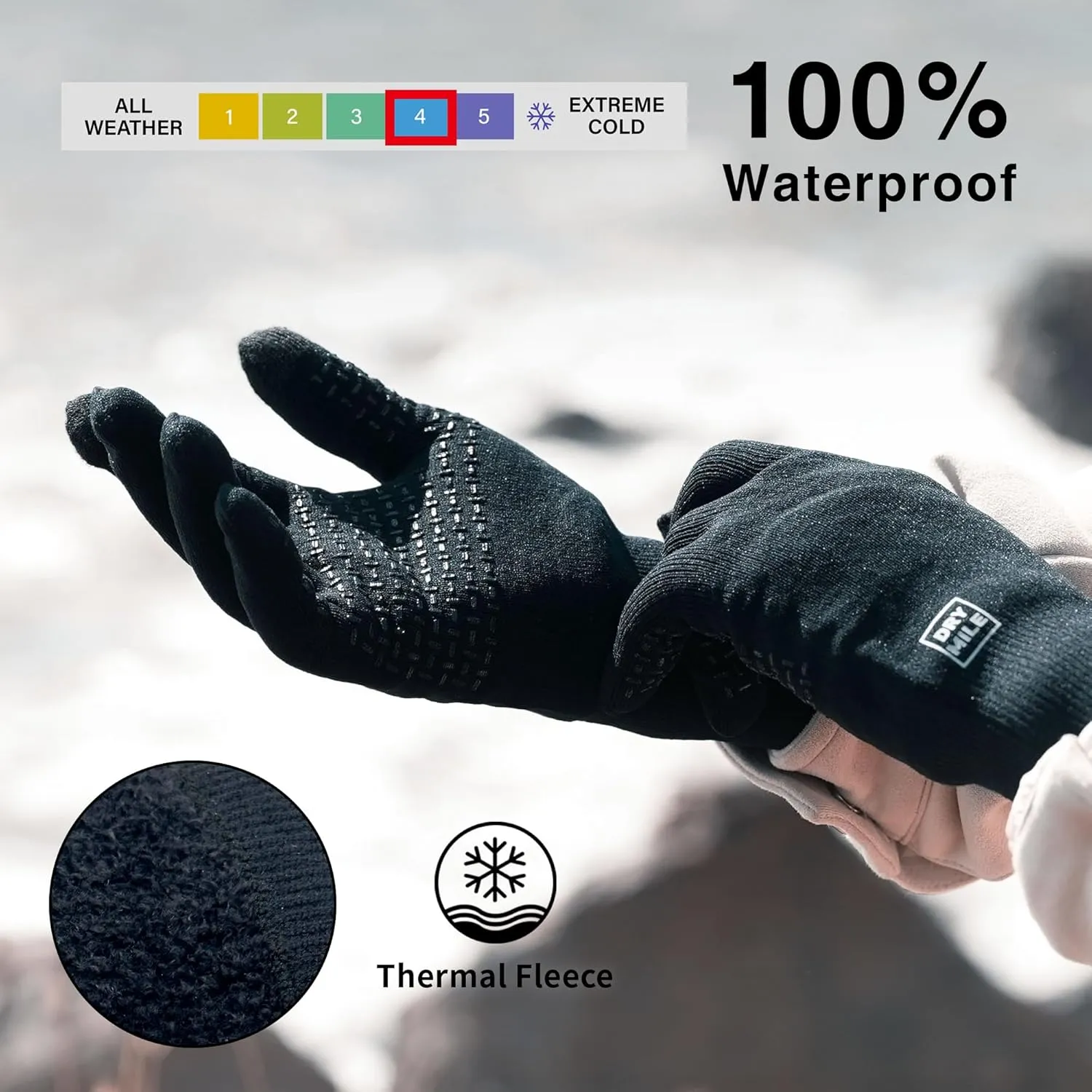 DRYMILE Alpine Waterproof Gloves - Warm Thermal Fleece Touchscreen Winter Gloves for Men & Women - Work, Hiking, Skiing, Running, Biking, Riding Glove. Ideal for Cold Weather (S-XL, Black)