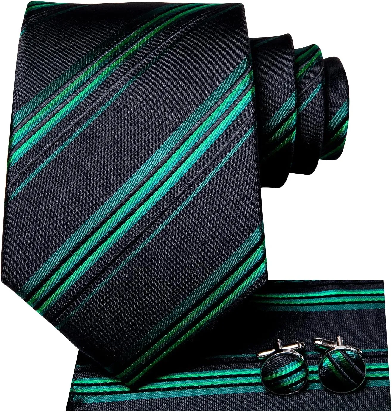 Dubulle Mens Paisley Striped Tie WOVEN Necktie for Men and Handkerchief Cufflinks Set Wedding Formal Business