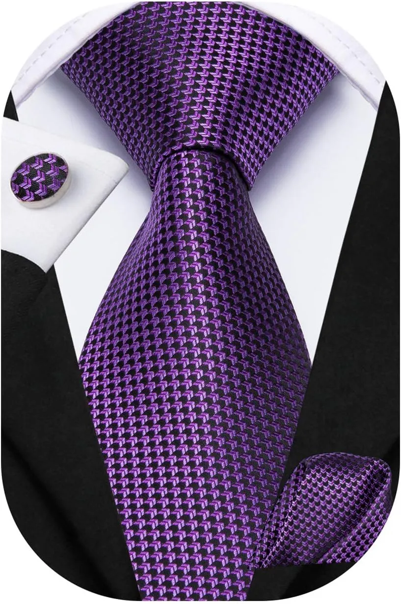 Dubulle Mens Paisley Striped Tie WOVEN Necktie for Men and Handkerchief Cufflinks Set Wedding Formal Business