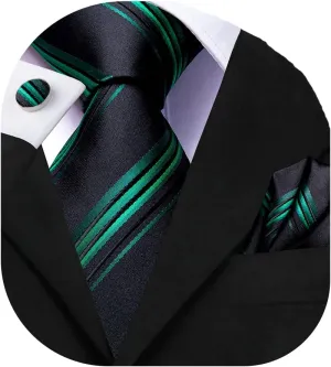 Dubulle Mens Paisley Striped Tie WOVEN Necktie for Men and Handkerchief Cufflinks Set Wedding Formal Business