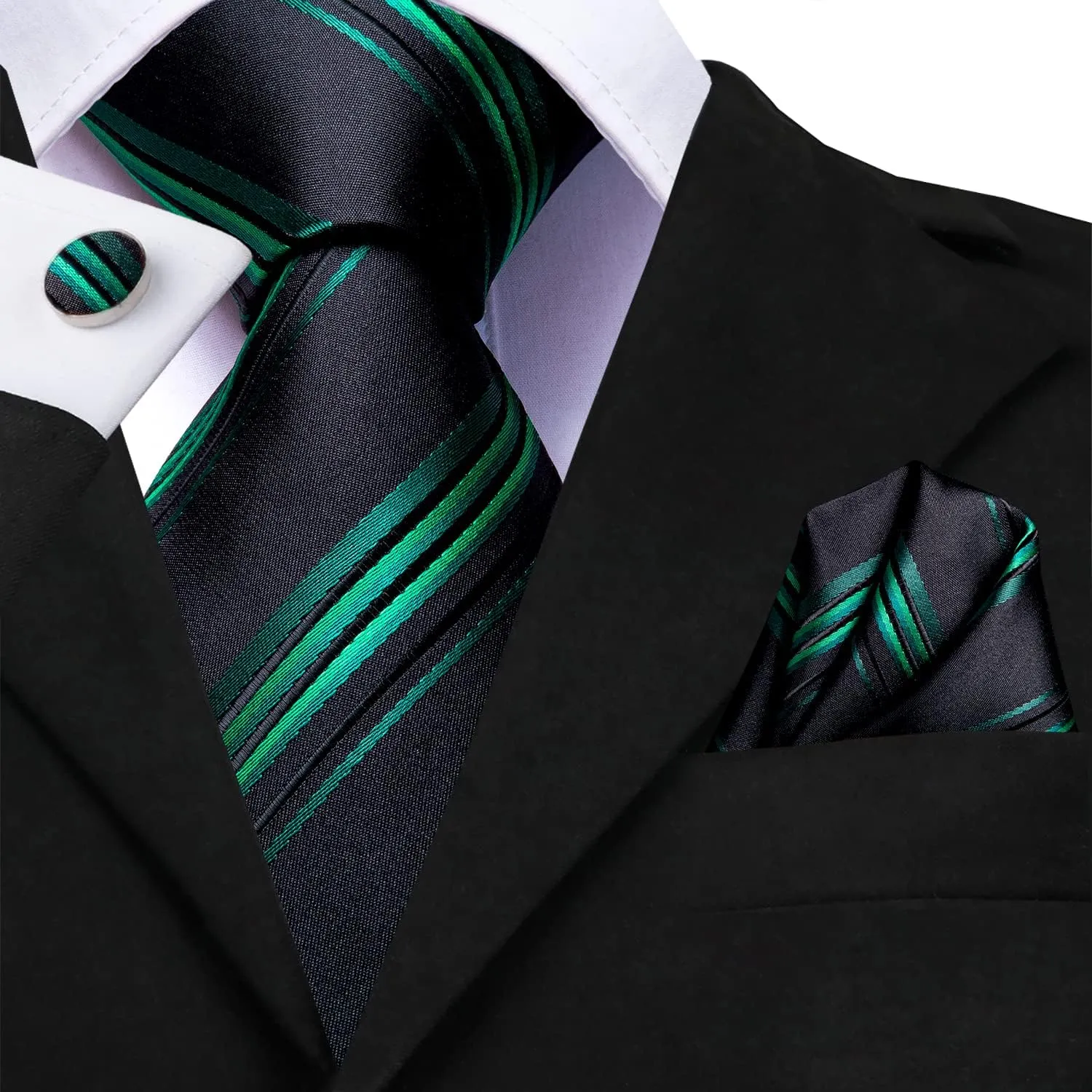 Dubulle Mens Paisley Striped Tie WOVEN Necktie for Men and Handkerchief Cufflinks Set Wedding Formal Business