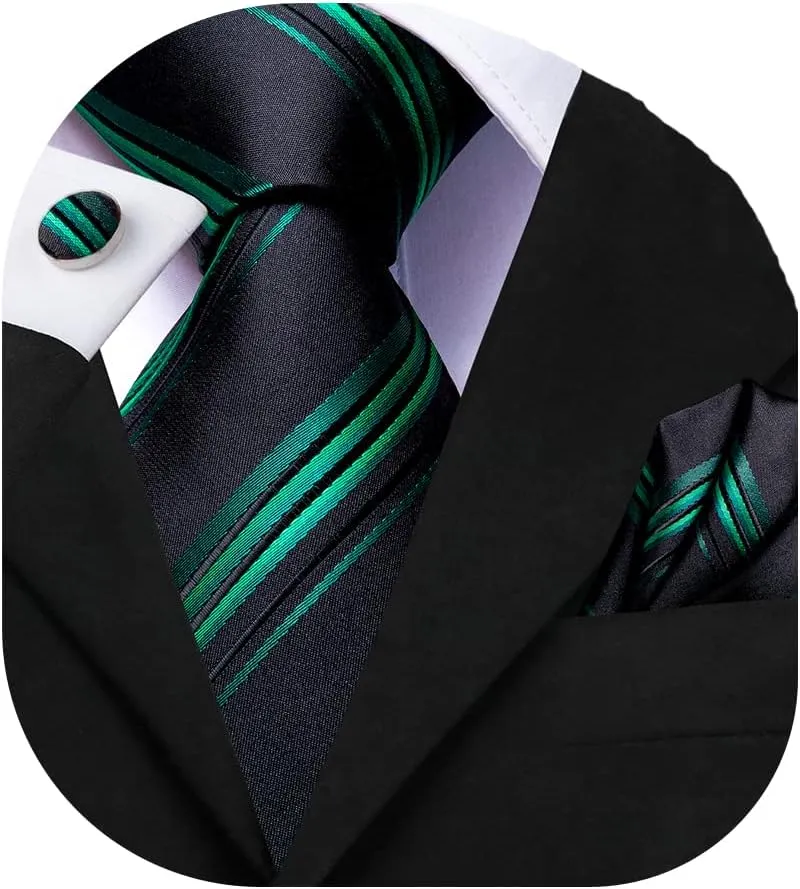 Dubulle Mens Paisley Striped Tie WOVEN Necktie for Men and Handkerchief Cufflinks Set Wedding Formal Business