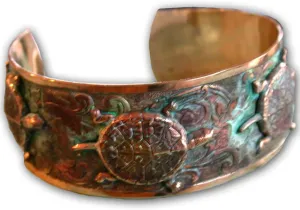 Elaine Coyne Collectible Artwear Verdigris Patina Brass Classic Box Turtle Cuff Bracelet
