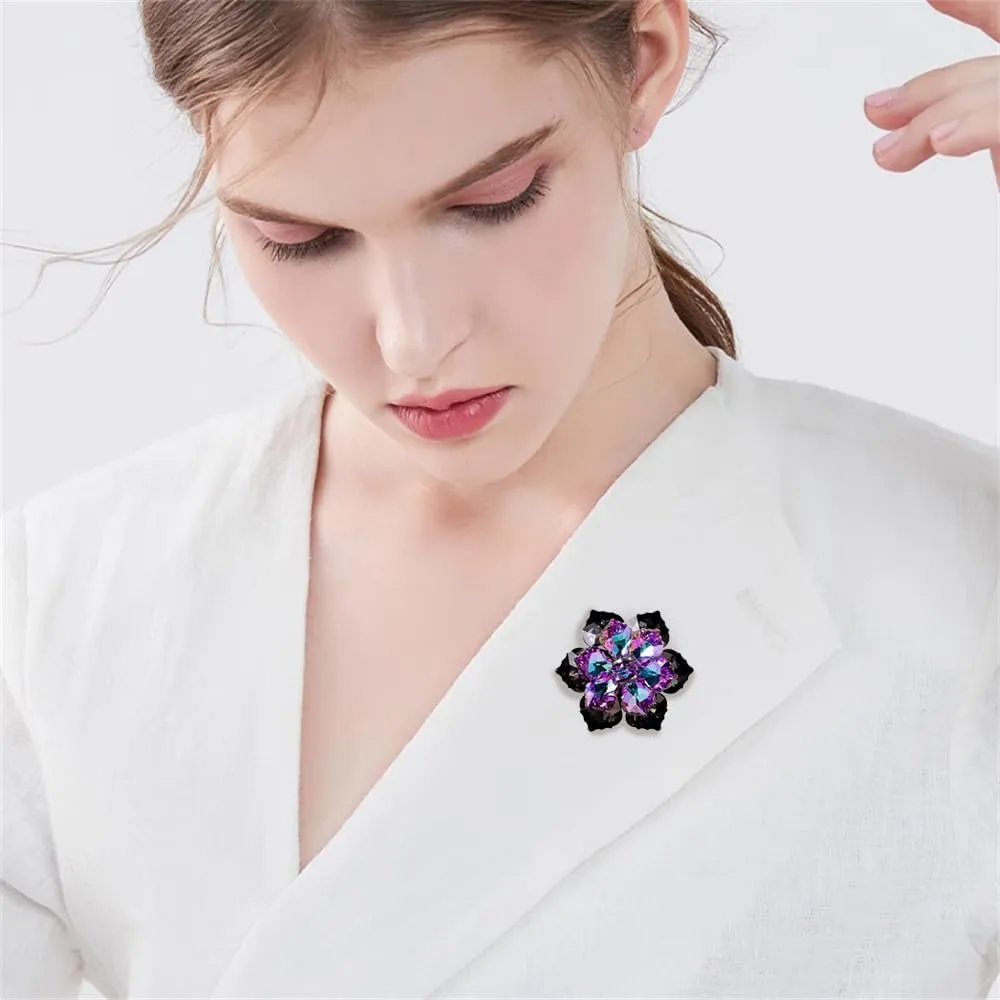 Elegant Rhinestone Flower Brooch Pin for Women Handmade Shiny Crystal Snowflake Cherry Blossom Brooches Lapel Pins Dress Accessories Anniversary Wedding Jewelry