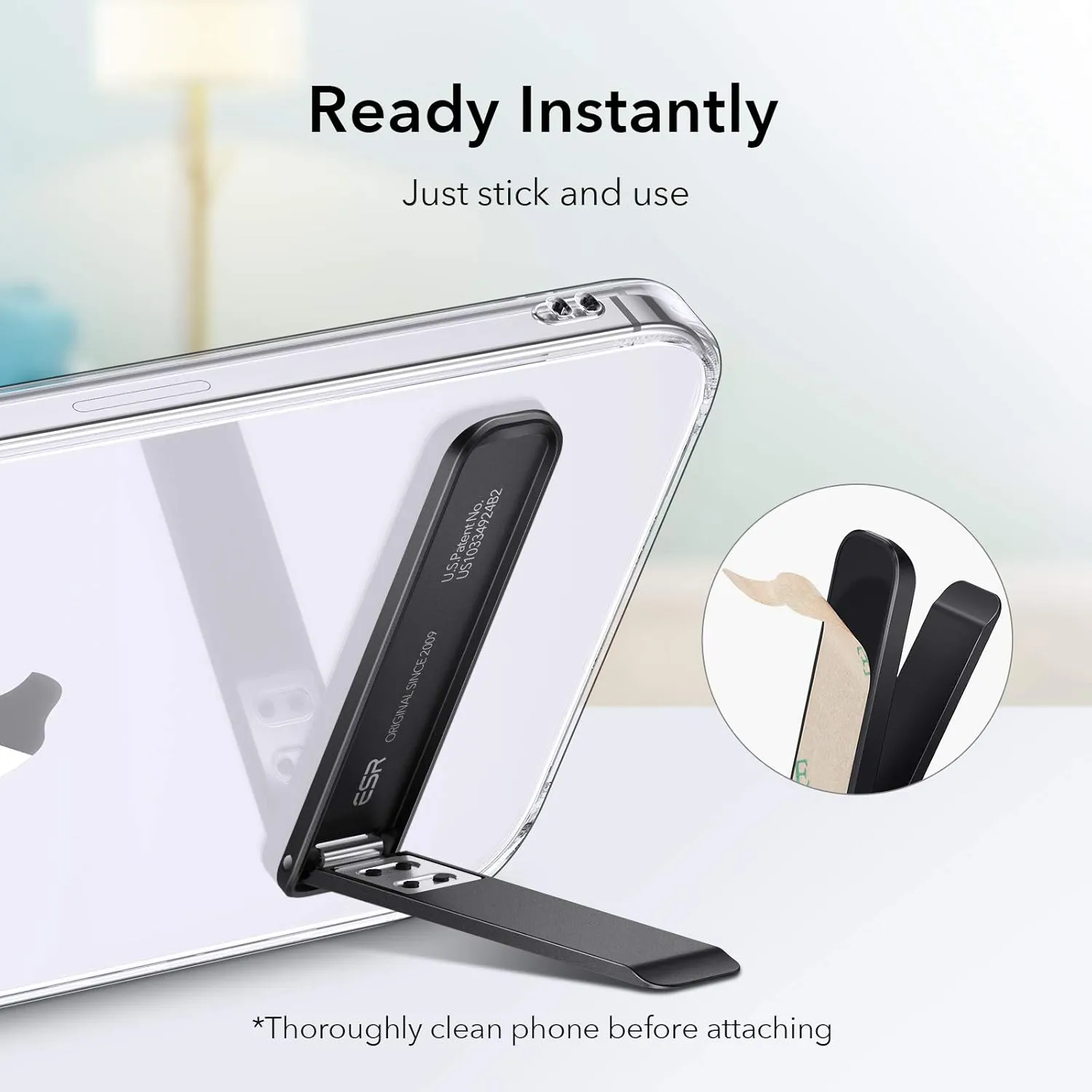 ESR Boost Phone Kickstand, Vertical and Horizontal Stand, Adjustable Angle Cell Phone Stand, Compatible with iPhone 16/15/14/13/12 Series, Samsung Galaxy S25/S24/S23/S22/S21, All Smartphones, Black