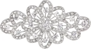EVER FAITH 4 Inch Bridal Flower Ribbon Brooch Clear Austrian Crystal