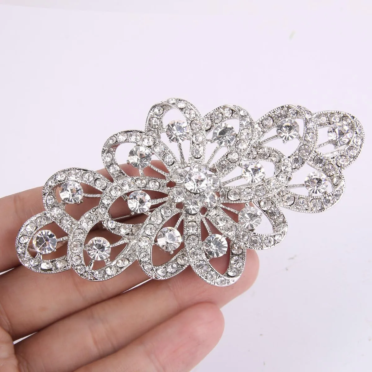 EVER FAITH 4 Inch Bridal Flower Ribbon Brooch Clear Austrian Crystal