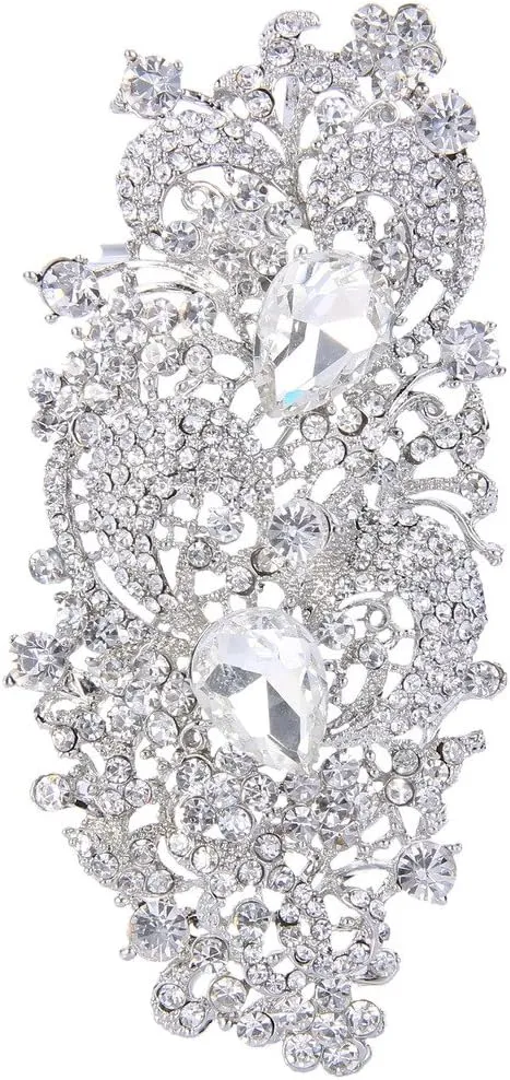 EVER FAITH Austrian Crystal 4.1 Inch Royal Flower Pattern Wedding Brooch Clear