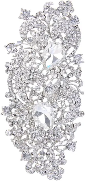 EVER FAITH Austrian Crystal 4.1 Inch Royal Flower Pattern Wedding Brooch Clear