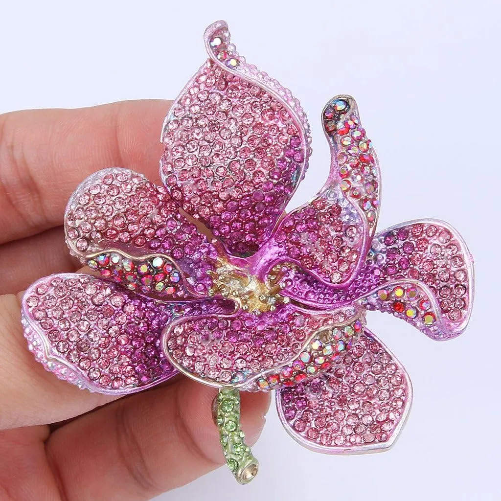 EVER FAITH Women's Austrian Crystal Orchid Flower Petal Brooch